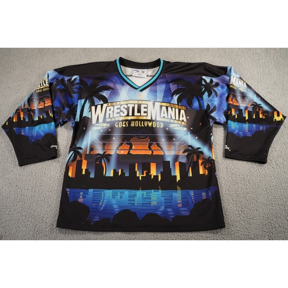 Chalk Line Wrestlemania Jersey Mens Medium Blue Long Sleeve Goes Hollywood Shirt